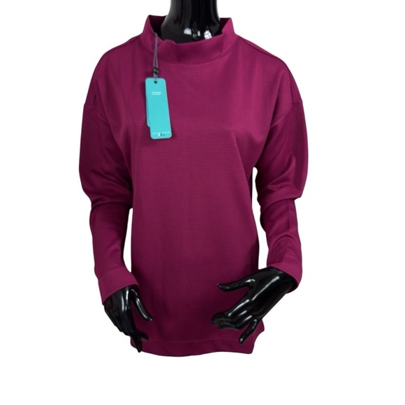 Leveler The Chase Women's Large Burgundy Mock Neck Long Sleeve Ribbed Top - Picture 4 of 15